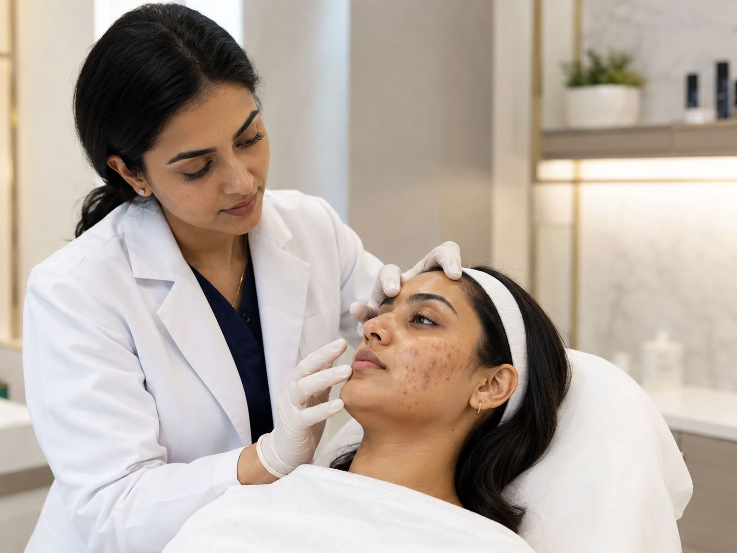 Personalized skin assessment for acne marks and hyperpigmentation at Luxe Beauty in Mississauga