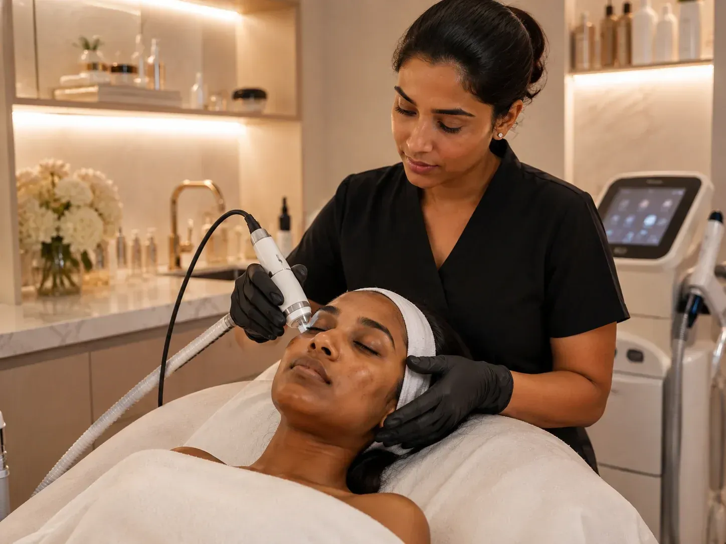 Laser treatment for melanin-rich skin at a corrective skin clinic in Mississauga