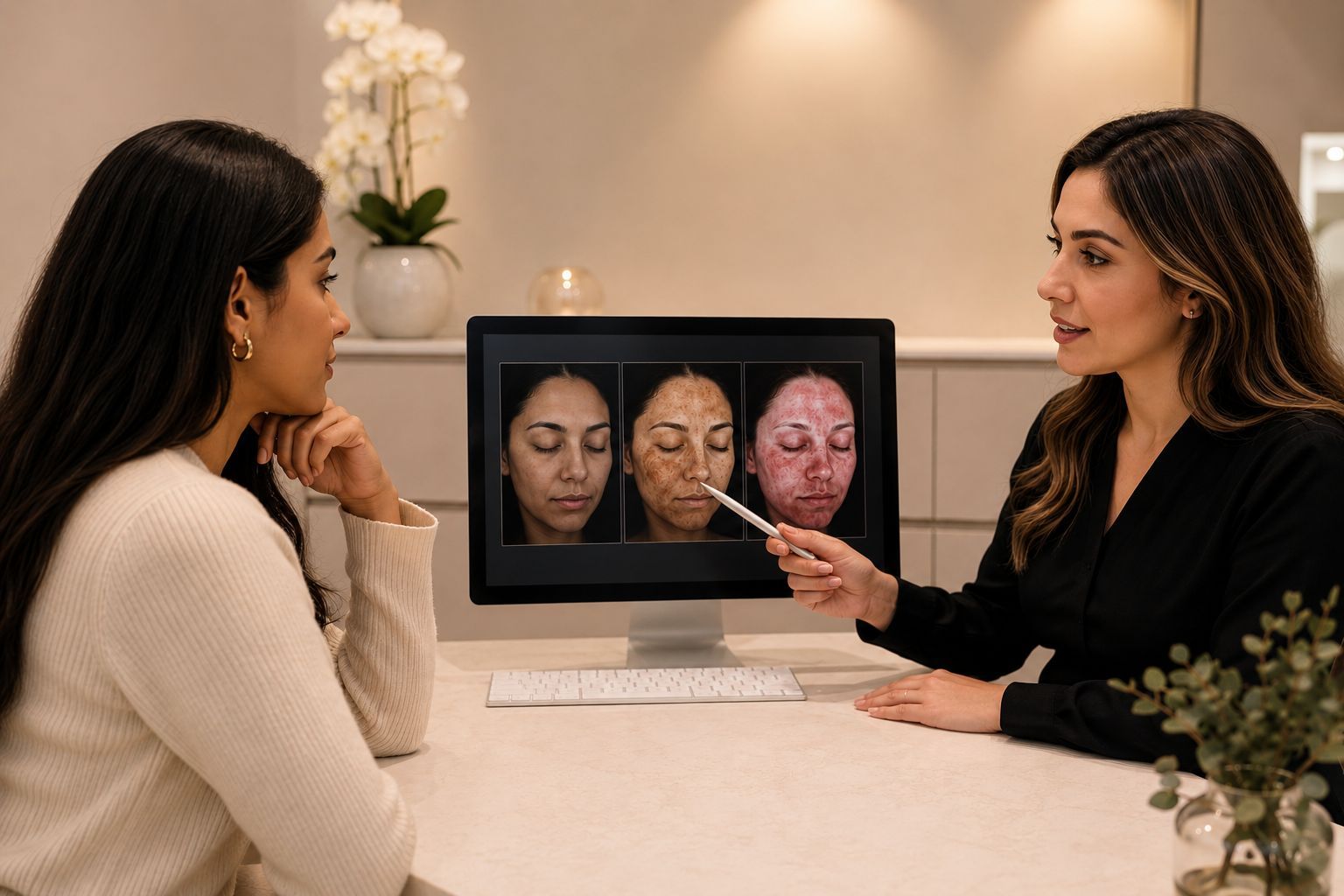 Personalized skin consultation for pigmentation and uneven skin tone treatment at Luxe Beauty & Wellness Spa