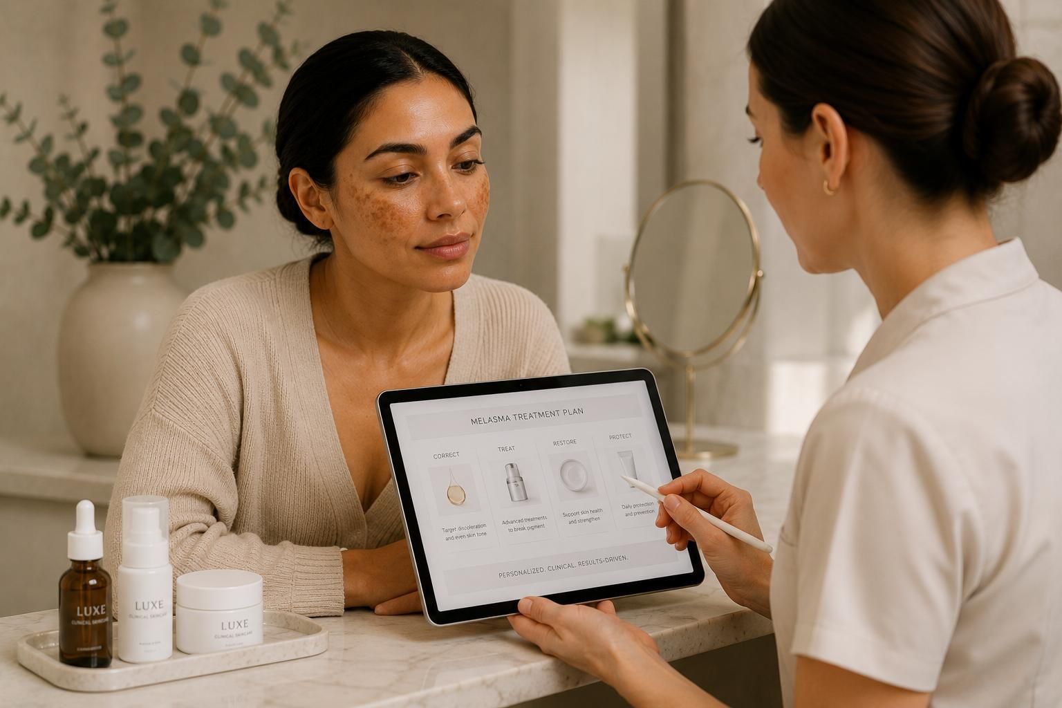 Personalized melasma consultation and corrective skin planning at Luxe Beauty