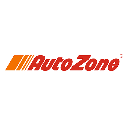 AutoZone logo: orange and red text and stripes on a white background.