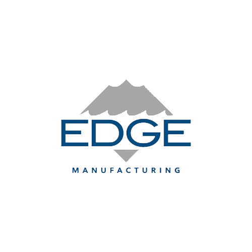 Logo for Edge Manufacturing: Blue text "EDGE" with gray mountain icon above; "MANUFACTURING" below.