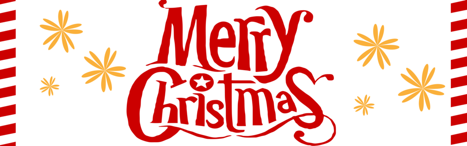 Red and gold “Merry Christmas” text with gold starbursts on a white background