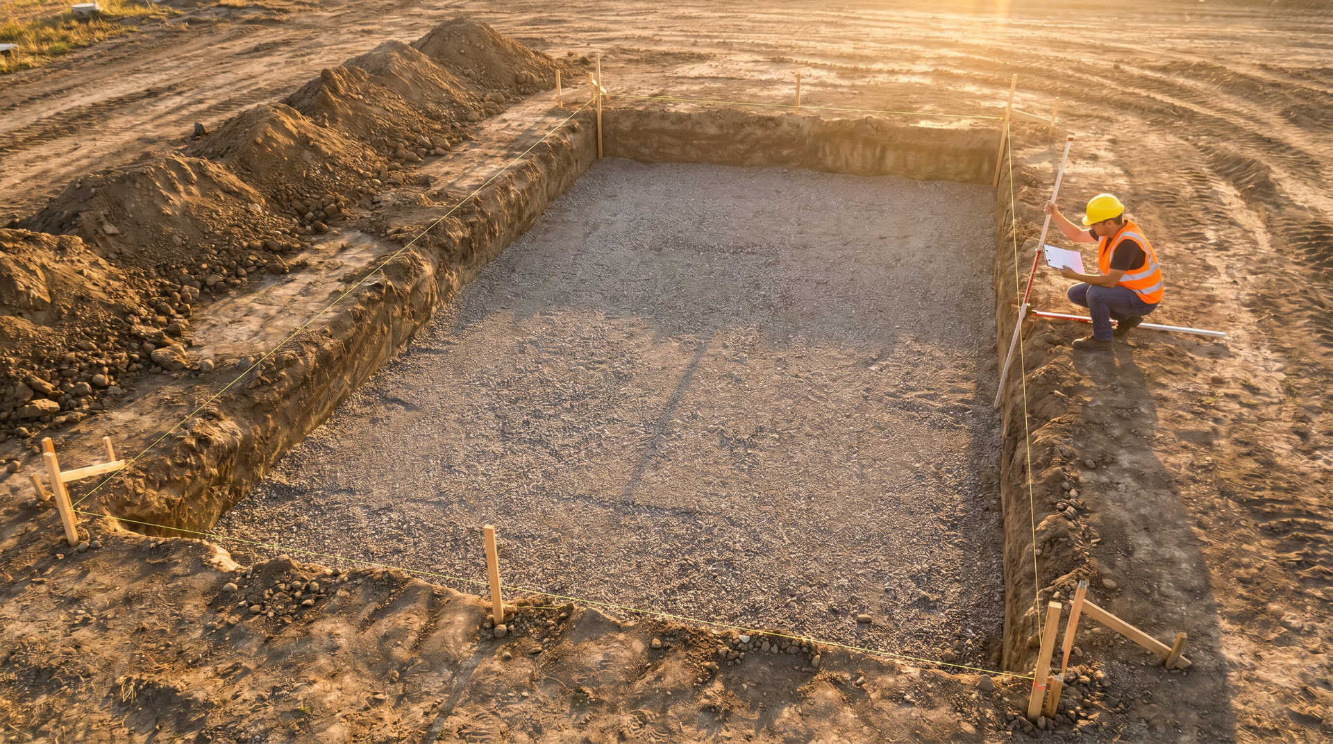 Completed foundation excavation pit ready for concrete pouring