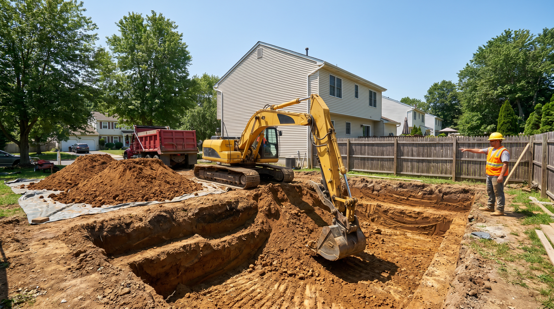 Residential septic system being installed in Franklin, NJ