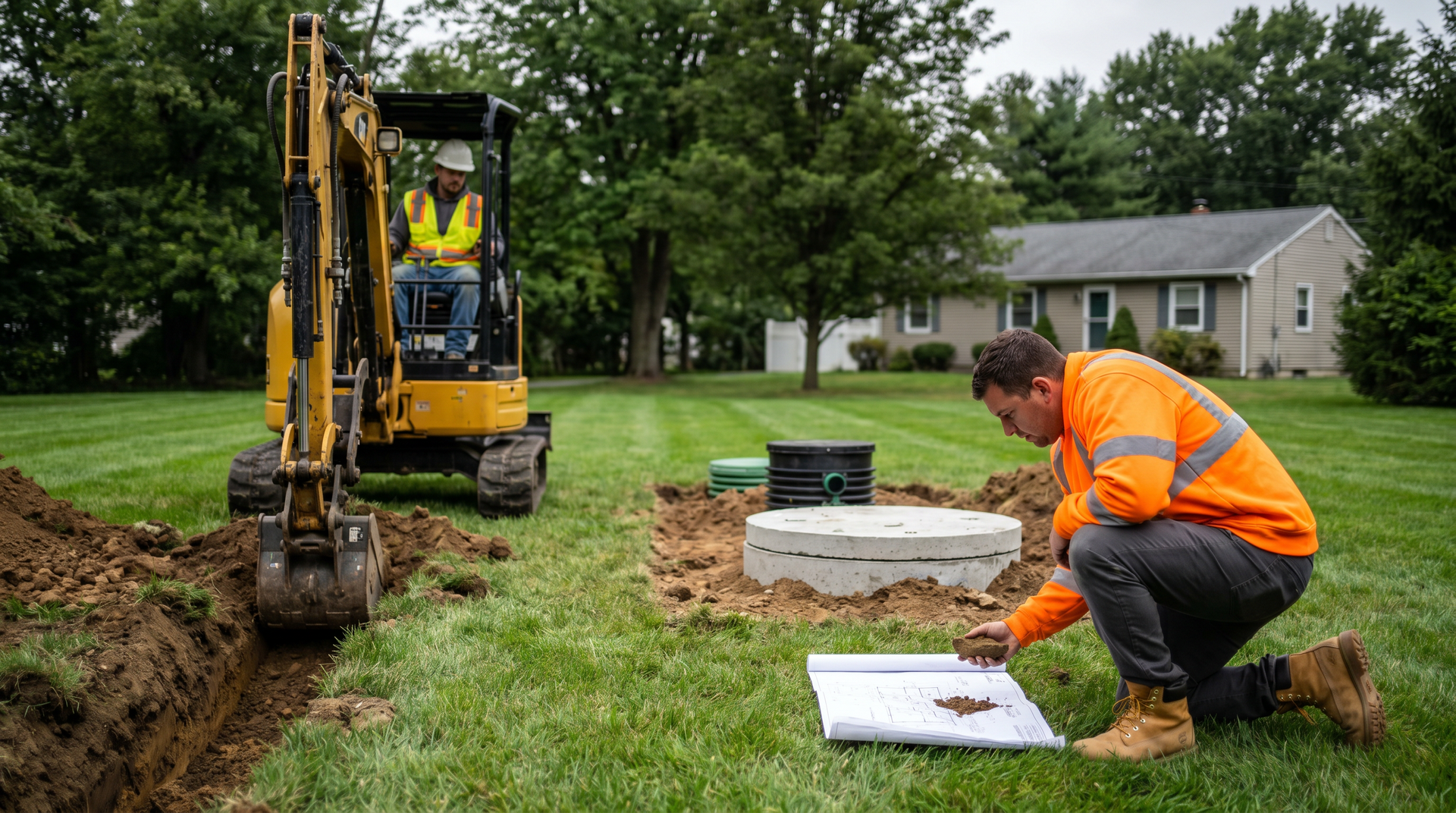 Residential septic system being installed in Franklin, NJ