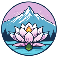 A lotus flower is sitting in the water with a mountain in the background.