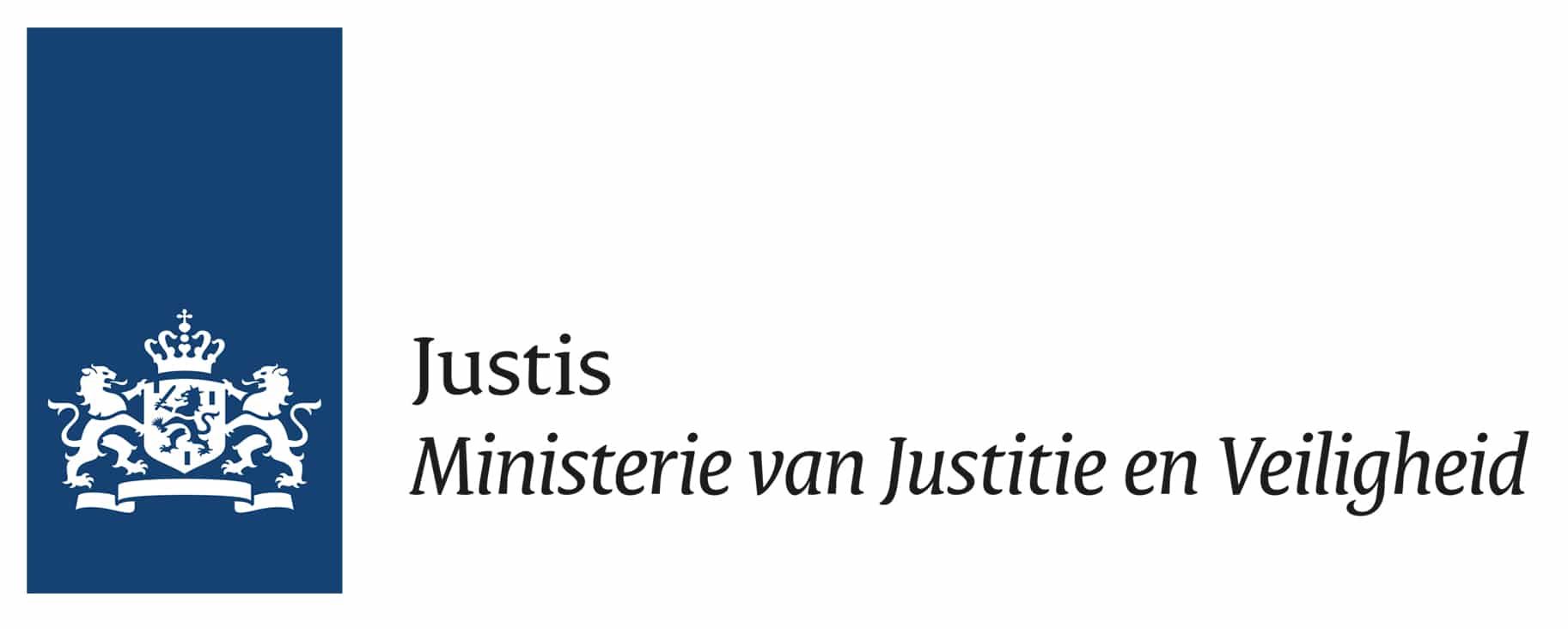 Logo van het Nederlandse Ministerie van Justitie en Veiligheid op een witte achtergrond