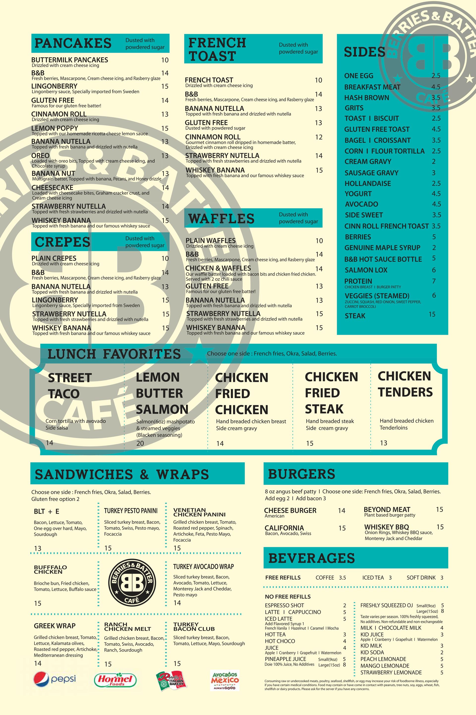 Food & Drink Menu Highland Village & Frisco, TX