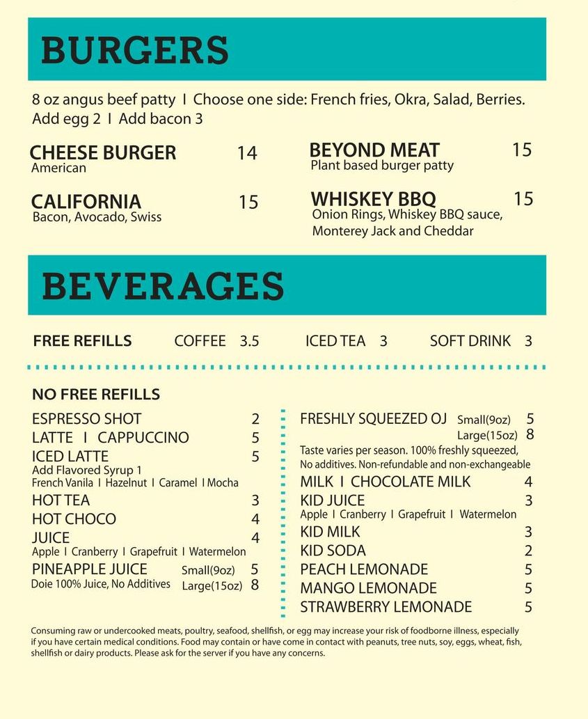 Food & Drink Menu Highland Village & Frisco, TX