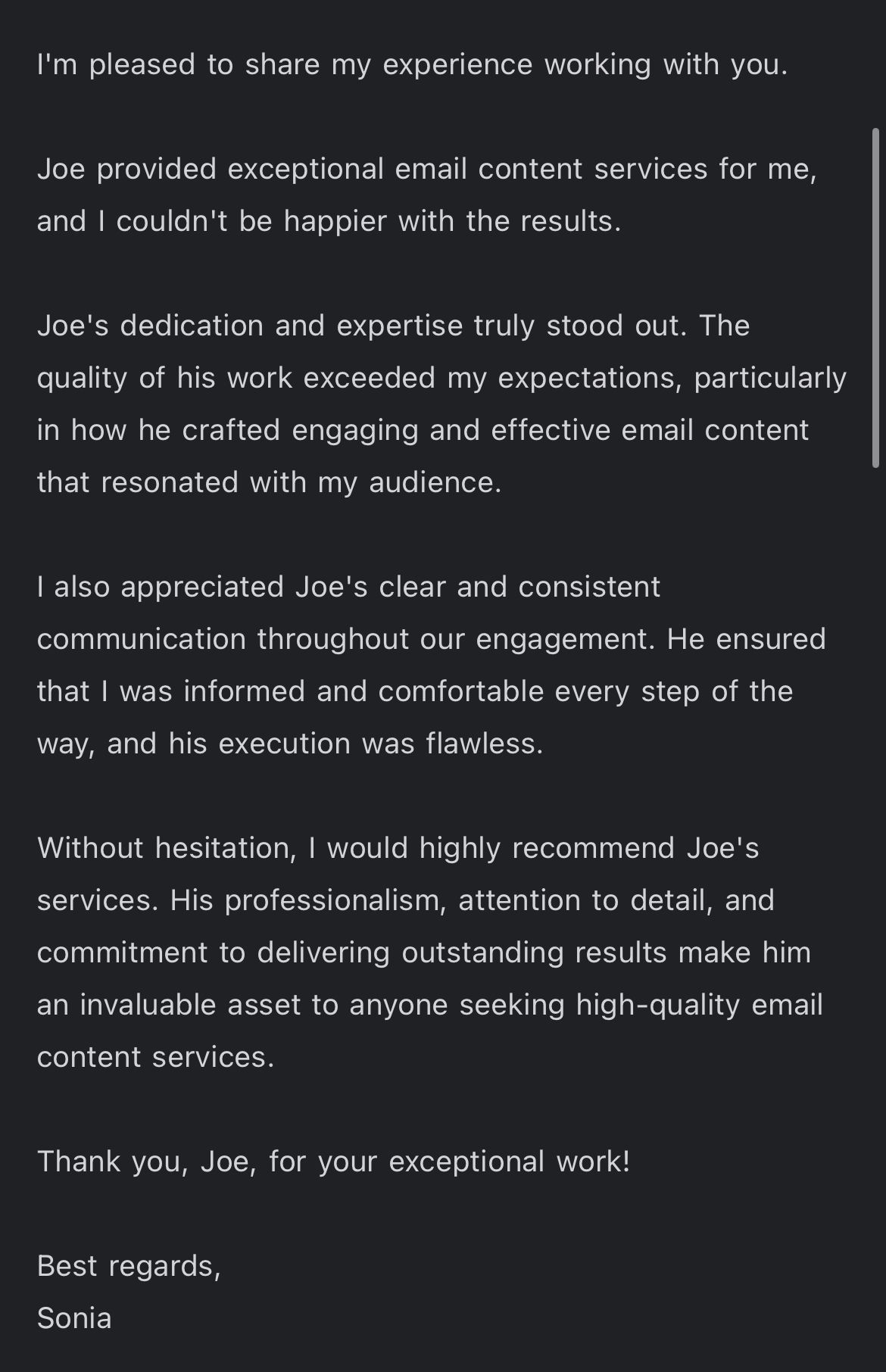 Joe Gigante Testimonials