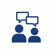Two people with speech bubbles above their heads, communicating.