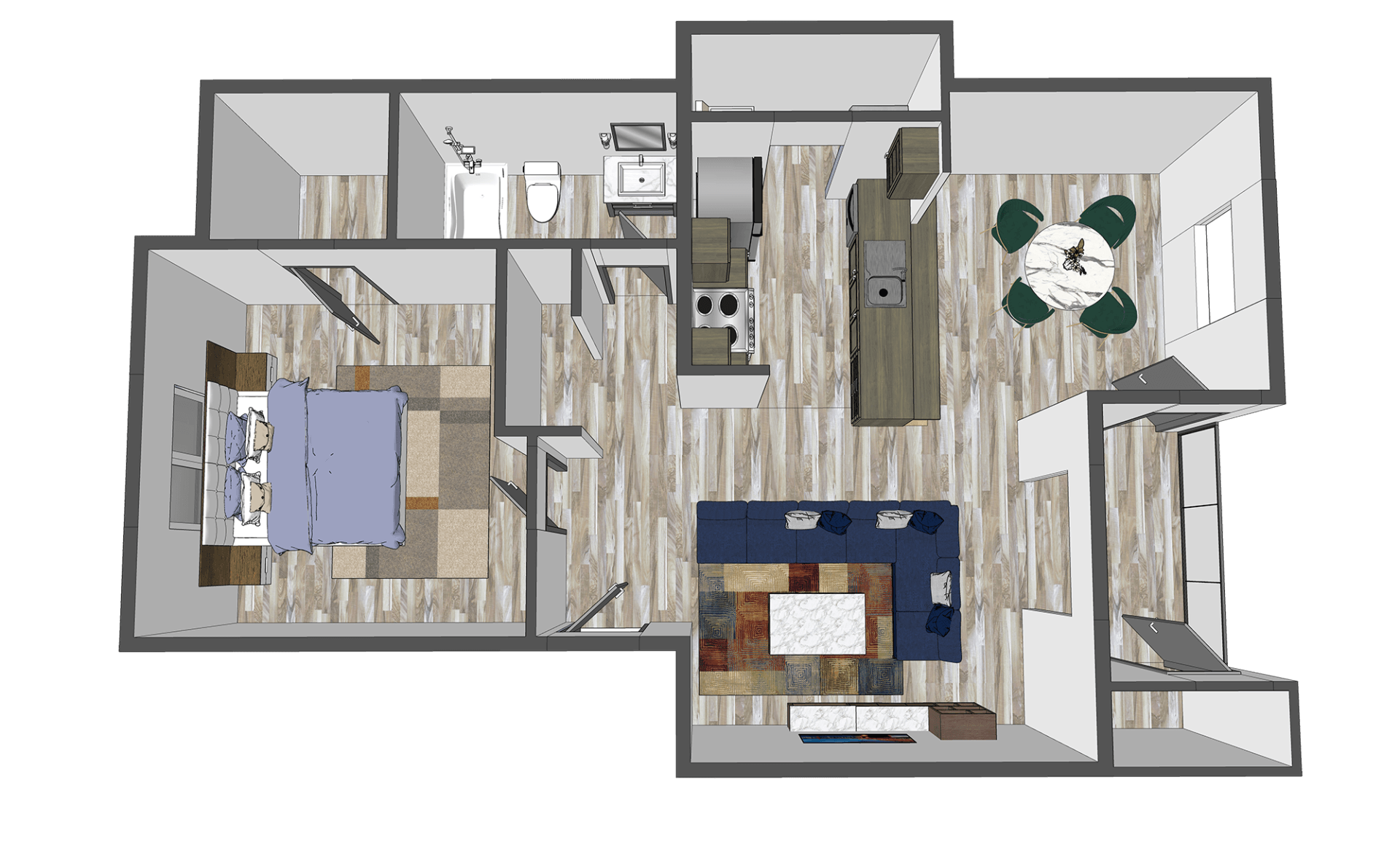 1 bed, 1 bath floor plan