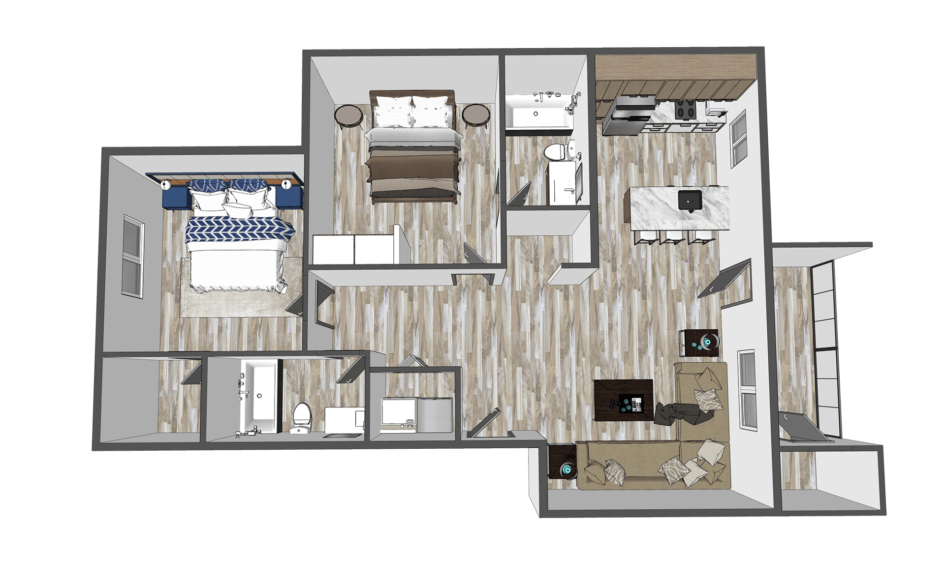 2 bed, 2 bath floor plan