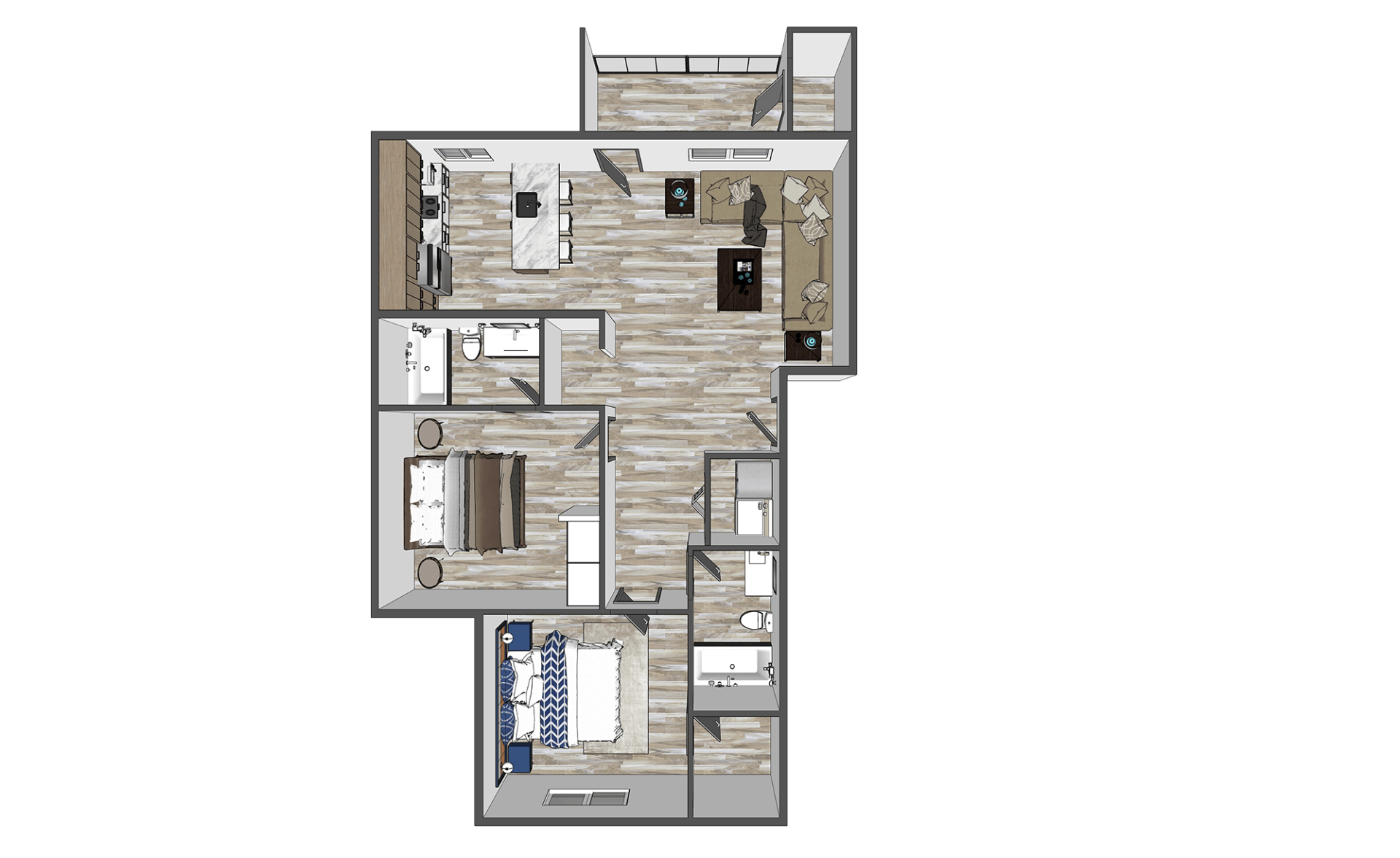 2 bed, 2 bath floor plan