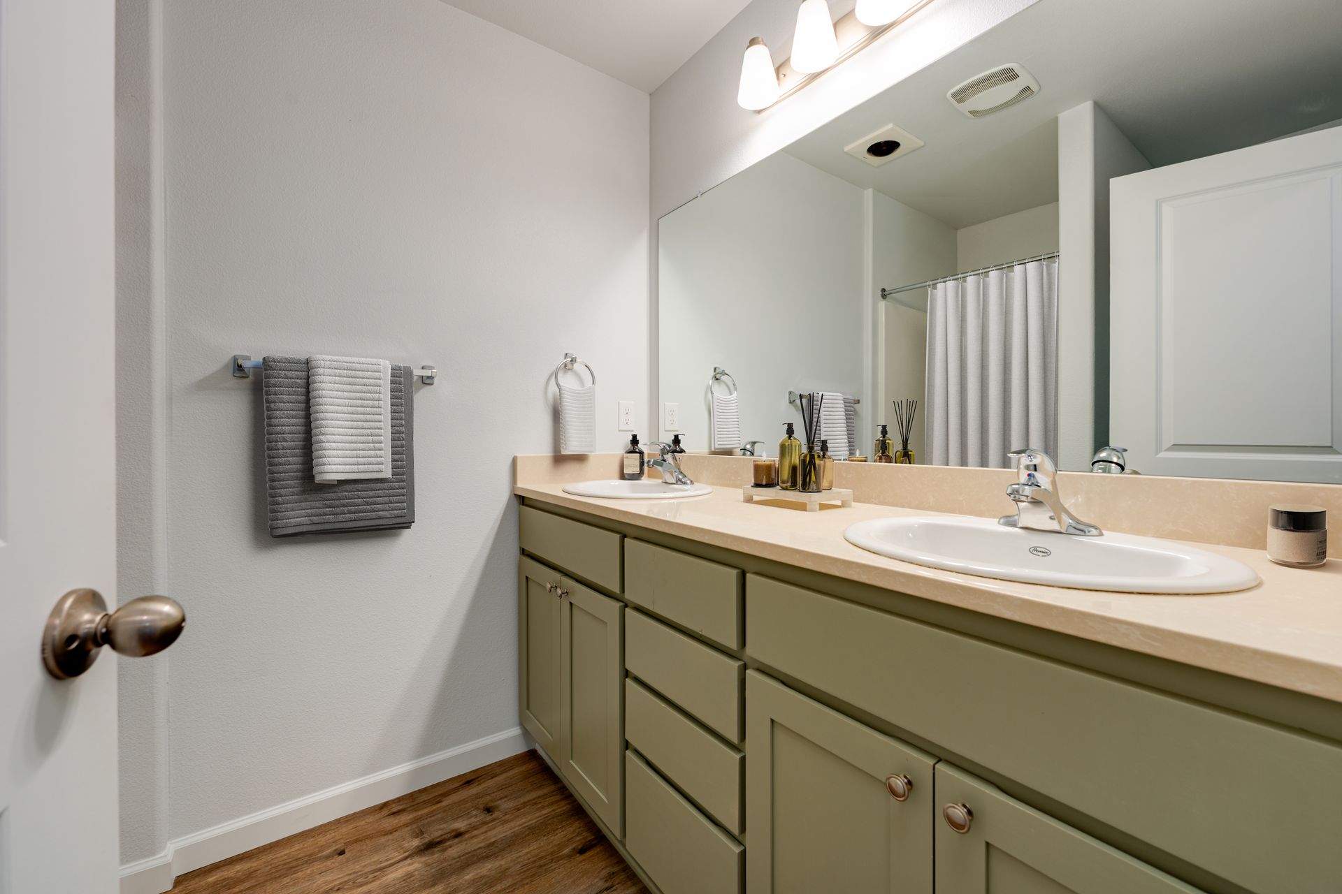 staged bathroom vanity with sink