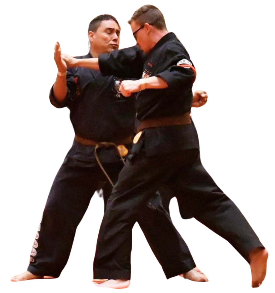 two adults sparring in martial arts
