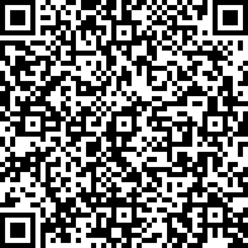 Een vierkante QR-code met een zwart-wit geometrisch patroon op een witte achtergrond.