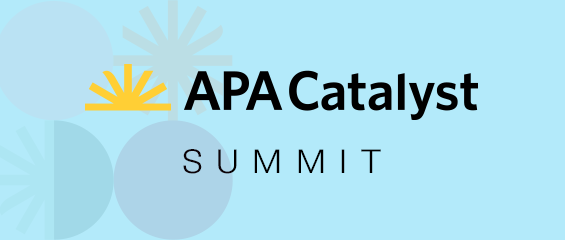 APA Catalyst Summit logo on light blue background with yellow sunburst and black text