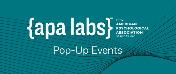 APA Labs Pop-Up Events banner on teal background with white APA logo and text.