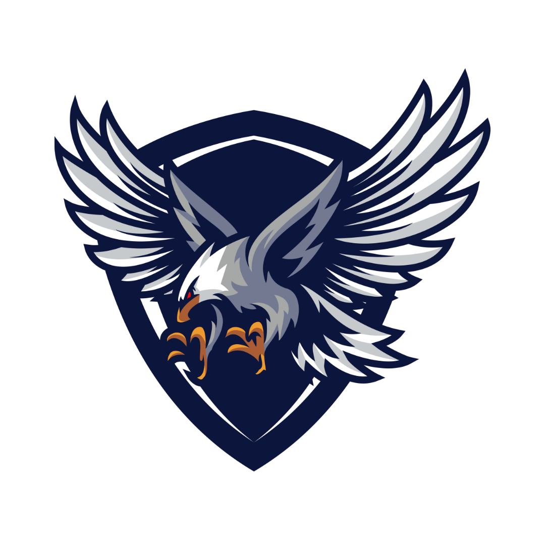 An eagle with wings spread is sitting on a shield.