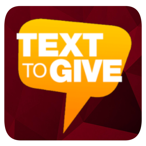 Text to Give logo: yellow speech bubble with white text, on a red background.