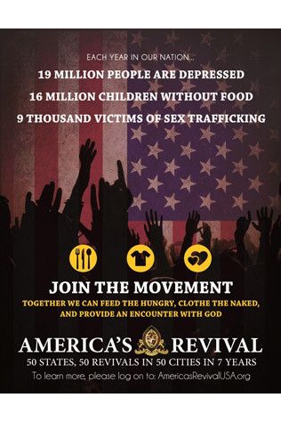 Poster: Statistics of suffering in USA with American flag. Encourages joining 
