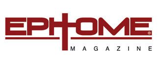 Logo for EPHOME Magazine in maroon with a cross design and the word “MAGAZINE” underneath.