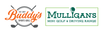 A logo for buddy 's mulligan 's mini golf and driving range