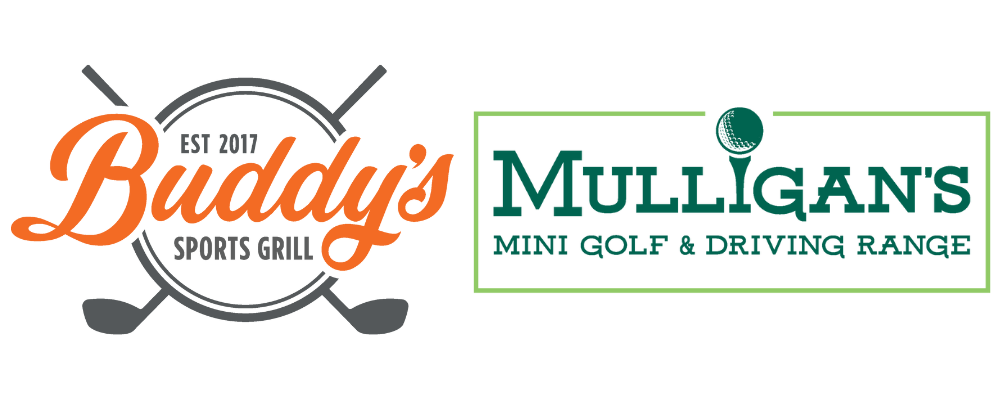 The logo for buddy 's mulligan 's mini golf and driving range