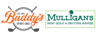The logo for buddy 's mulligan 's mini golf and driving range