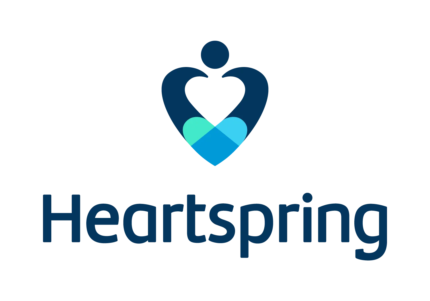 Heartspring logo with a blue and teal heart-shaped figure above the word “Heartspring”