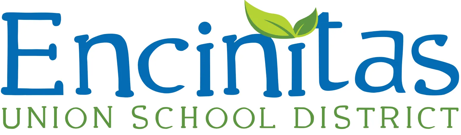 The Encinitas Union School District logo featuring the word "Encinitas" in blue, topped with green leaves.