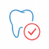 Sagoma di un dente blu con un'icona di spunta rossa all'interno di un cerchio