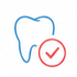 Contorno di un dente blu con un segno di spunta rosso in un cerchio.