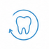 Dente blu con freccia circolare, che suggerisce un'icona ad anello per la cura o la pulizia dentale.