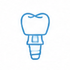 Sagoma blu di un impianto dentale o icona di un dente su sfondo bianco.