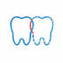 Due denti blu stilizzati, contornati di rosso, su sfondo bianco.