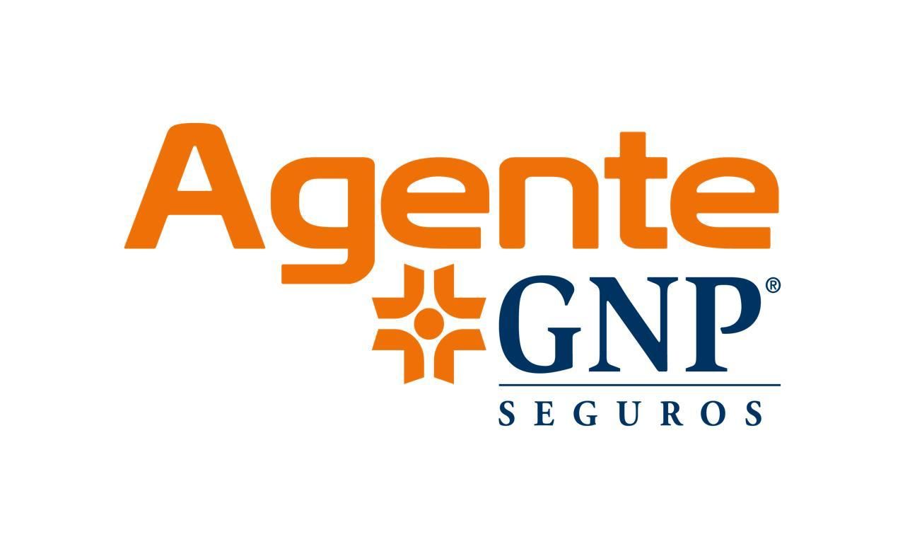 Logo de Agente GNP Seguros en naranja y azul sobre fondo blanco