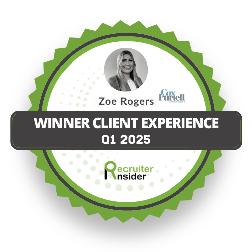 Recruiter insider logo of winner client experience q1 2025 - zoe roger