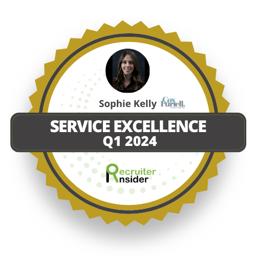 Recruiter insider logo of winner service excellence q1 2024 - Sophie Kelly