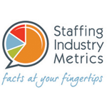 Logo for Staffing Industry Metrics: a pie chart within a speech bubble, and the tagline