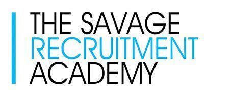 Logo for The Savage Recruitment Academy. Text in black and light blue, with a vertical blue line on the left.