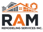 RAM Remodeling Services Inc. logo with house roof icons in orange, gray, and black