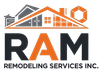 RAM Remodeling Services Inc. logo with house roof icons in orange, gray, and black