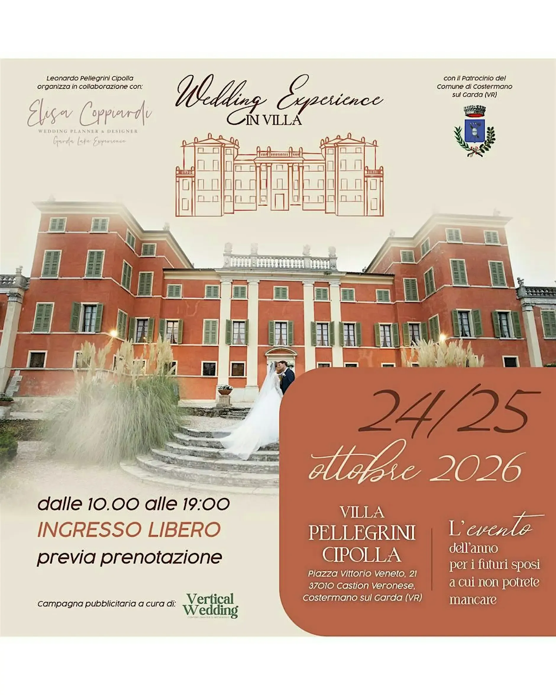Locandina Wedding Experience in Villa Pellegrini Cipolla a Costermano sul Garda con Liquid Project