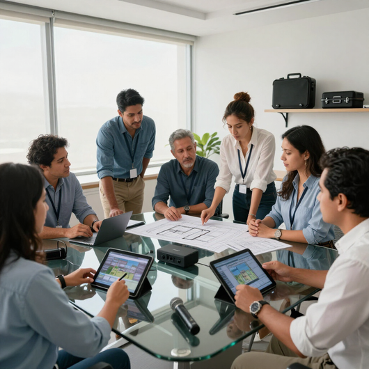 Un equipo en una luminosa sala