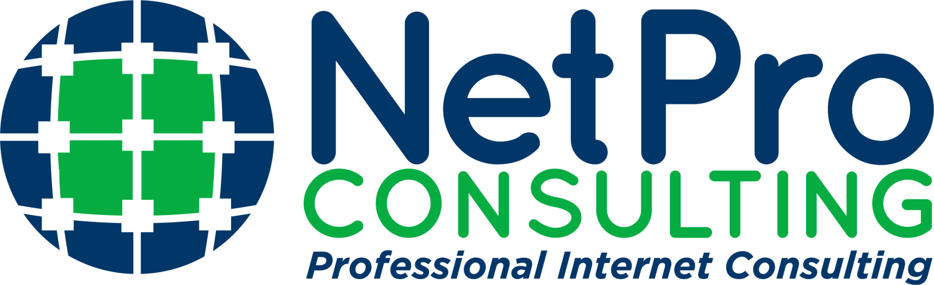 Logo for NetPro Consulting featuring a globe icon and the words