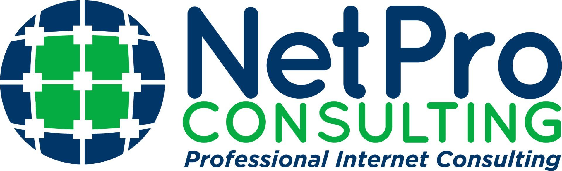 Logo for NetPro Consulting: globe graphic, dark blue