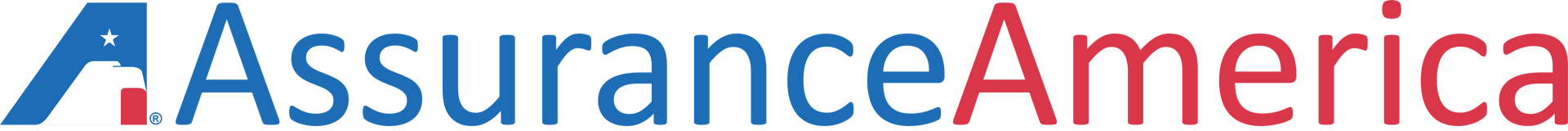 A blue and red logo for assurance america